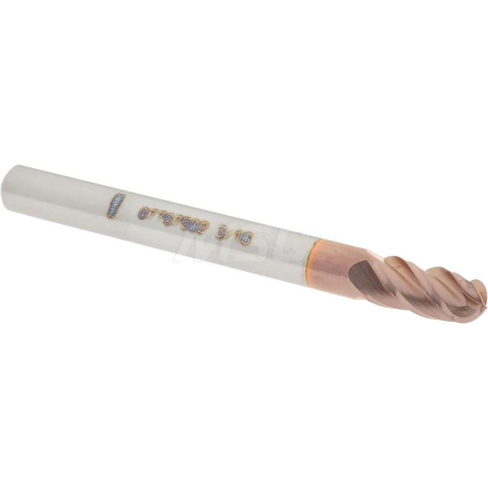 Accupro 07767502 Ball End Mill 0.1875" Dia, 0.375" LOC, 4 Flute, Solid Carbide