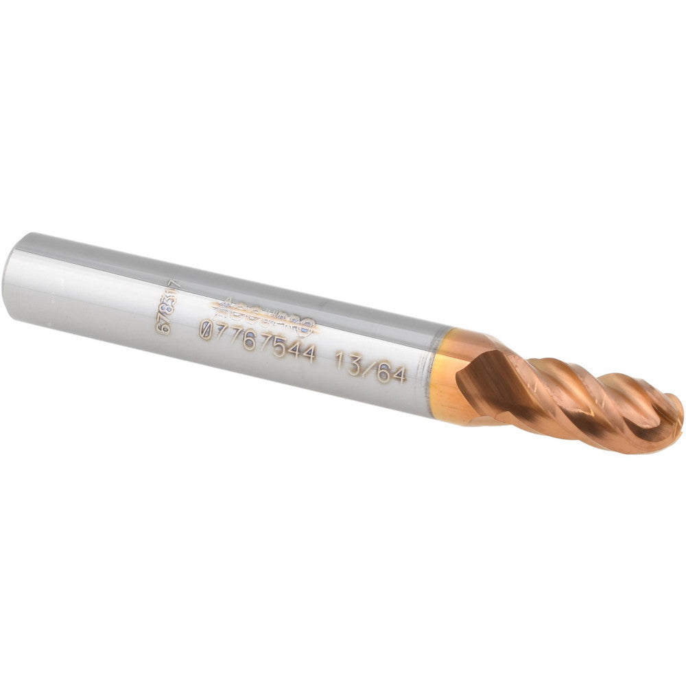 Accupro 07767544 Ball End Mill 13/64" Dia, 3/8" LOC, 4 Flute, Solid Carbide
