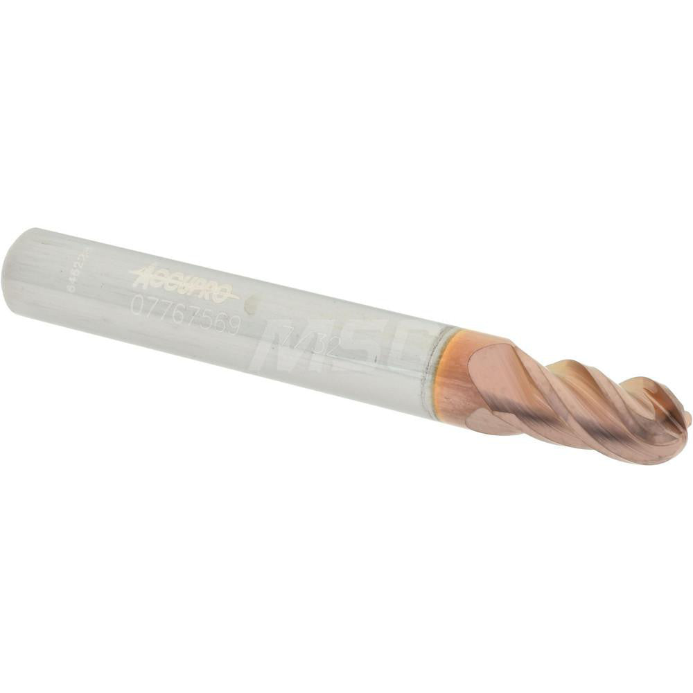 Accupro 07767569 Ball End Mill 0.2188" Dia, 0.375" LOC, 4 Flute, Solid Carbide