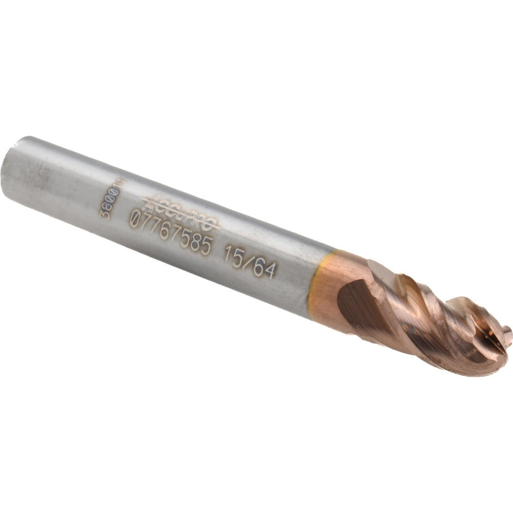 Accupro 07767585 Ball End Mill 0.2344" Dia, 0.375" LOC, 4 Flute, Solid Carbide