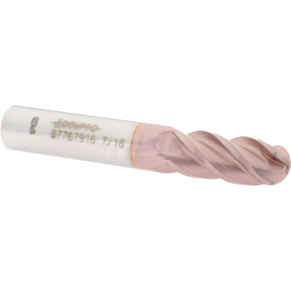 Accupro 07767916 Ball End Mill 0.4375" Dia, 1" LOC, 4 Flute, Solid Carbide