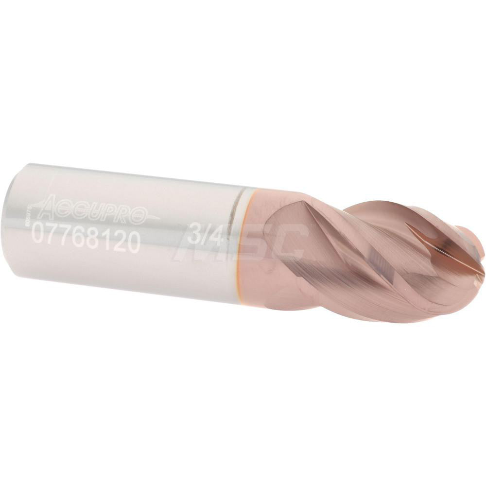 Accupro 07768120 Ball End Mill 0.75" Dia, 1" LOC, 4 Flute, Solid Carbide