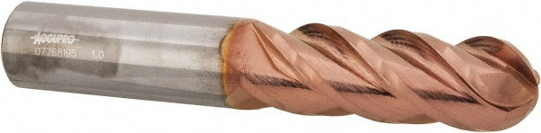 Accupro 07768195 Ball End Mill 1" Dia, 3" LOC, 4 Flute, Solid Carbide