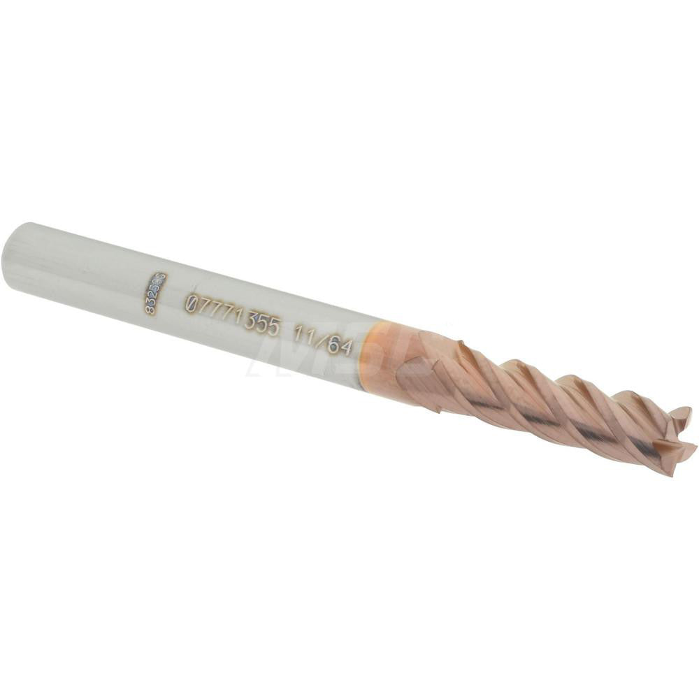 Accupro 07771355 Square End Mill 11/64'' Dia, 5/8'' LOC, 3/16'' Shank Dia, 2'' OAL, 4 Flutes, Solid Carbide