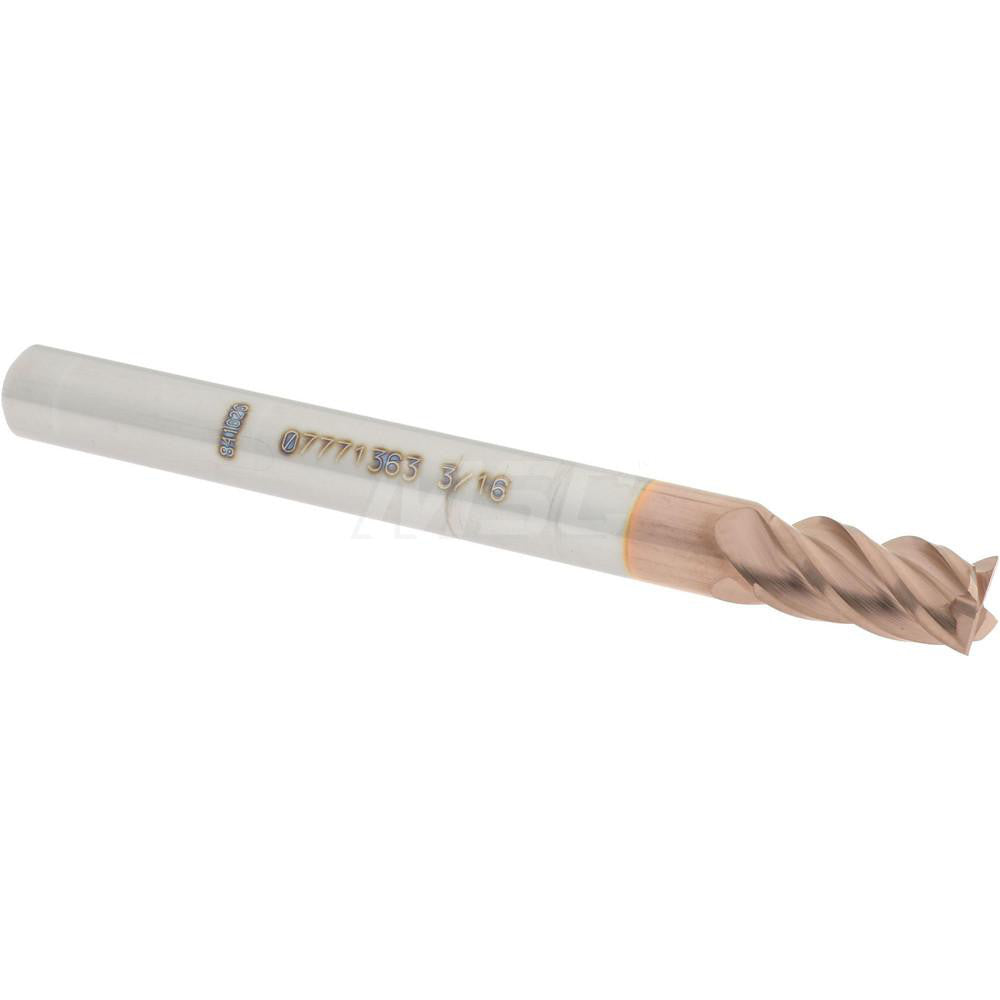 Accupro 07771363 Square End Mill 3/16'' Dia, 3/8'' LOC, 3/16'' Shank Dia, 2'' OAL, 4 Flutes, Solid Carbide