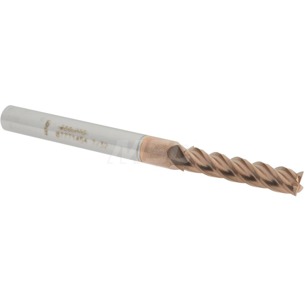 Accupro 07771454 Square End Mill 7/32'' Dia, 1'' LOC, 1/4'' Shank Dia, 3'' OAL, 4 Flutes, Solid Carbide