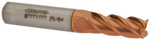 Accupro 07771777 Square End Mill 25/64'' Dia, 1'' LOC, 7/16'' Shank Dia, 2-3/4'' OAL, 4 Flutes, Solid Carbide