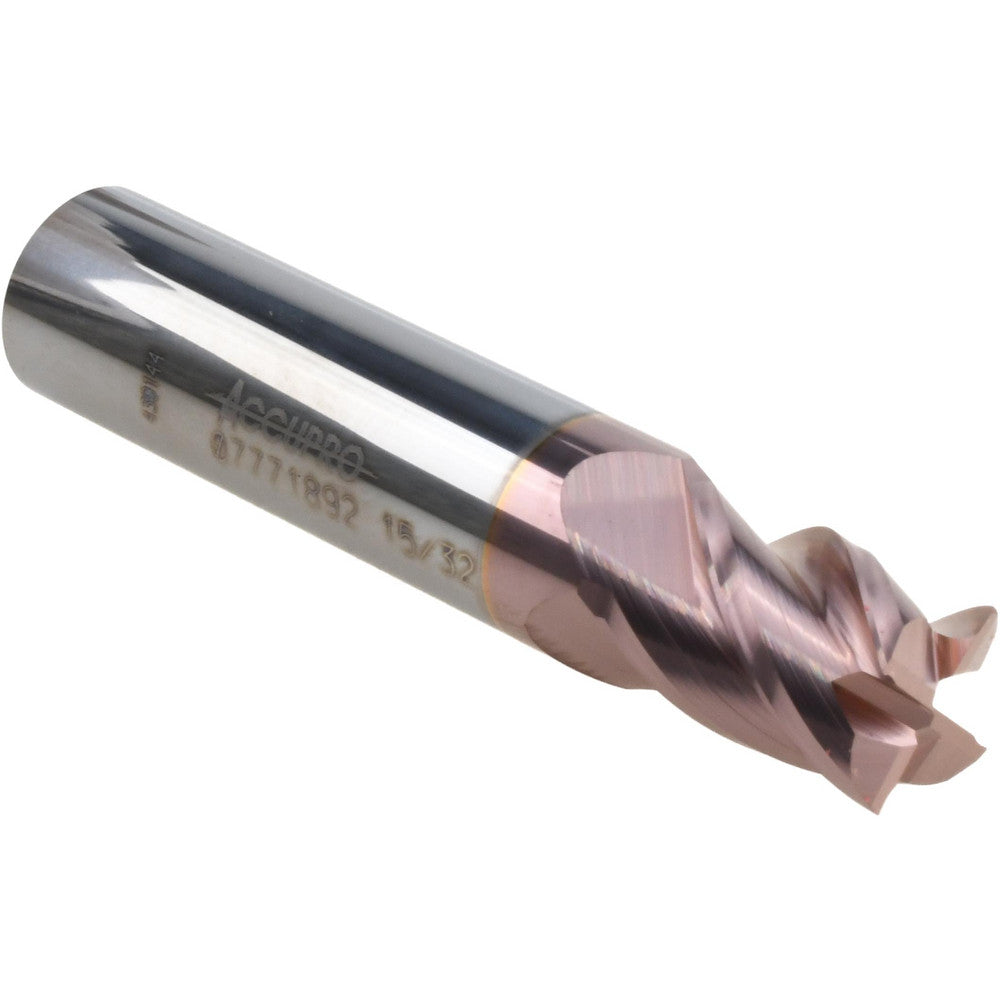 Accupro 07771892 Square End Mill 15/32'' Dia, 5/8'' LOC, 1/2'' Shank Dia, 2-1/2'' OAL, 4 Flutes, Solid Carbide