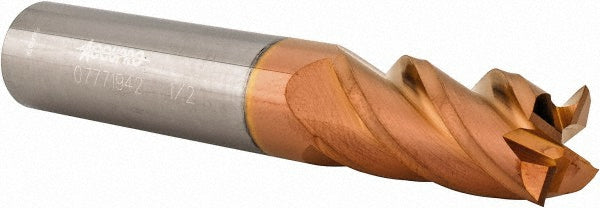 Accupro 07771942 Square End Mill 1/2'' Dia, 1'' LOC, 1/2'' Shank Dia, 3'' OAL, 4 Flutes, Solid Carbide