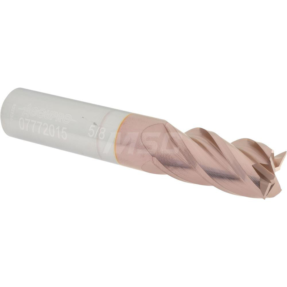 Accupro 07772015 Square End Mill 5/8'' Dia, 1-1/4'' LOC, 5/8'' Shank Dia, 3-1/2'' OAL, 4 Flutes, Solid Carbide