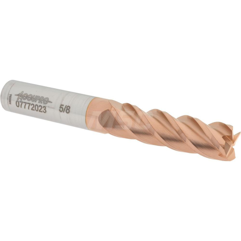 Accupro 07772023 Square End Mill 5/8'' Dia, 2-1/8'' LOC, 5/8'' Shank Dia, 4-5/8'' OAL, 4 Flutes, Solid Carbide