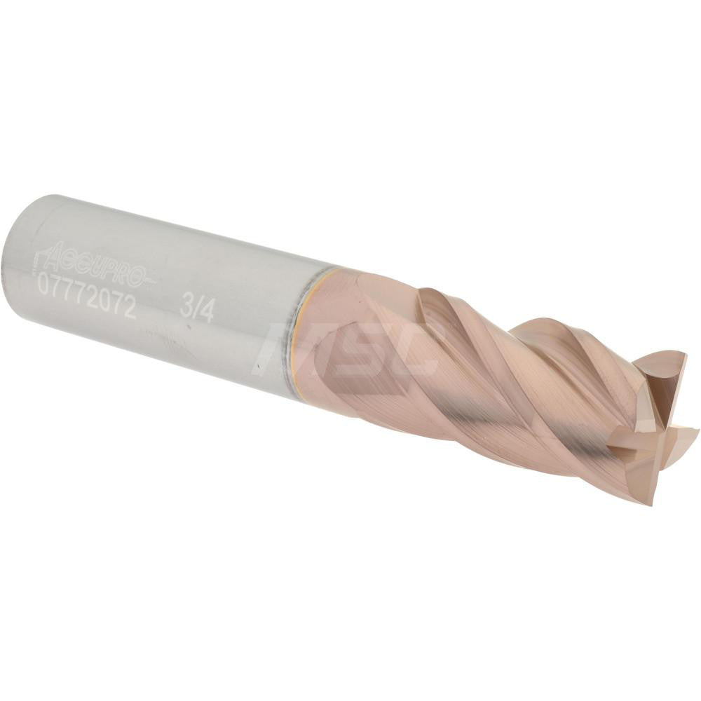 Accupro 07772072 Square End Mill 3/4'' Dia, 1-1/2'' LOC, 3/4'' Shank Dia, 4'' OAL, 4 Flutes, Solid Carbide