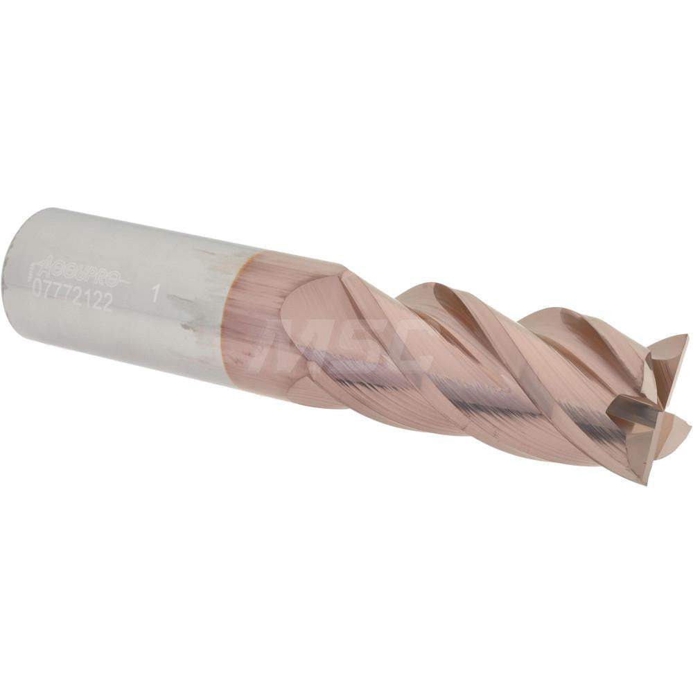 Accupro 07772122 Square End Mill 1'' Dia, 2-1/4'' LOC, 1'' Shank Dia, 5'' OAL, 4 Flutes, Solid Carbide