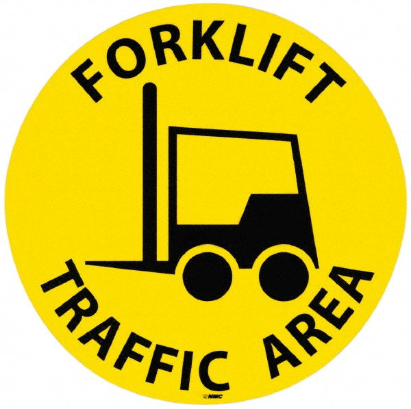 AccuformNMC MSCWFS20 Accident Prevention Adhesive Backed Floor Sign Round, Vinyl, ''FORKLIFT TRAFFIC AREA''