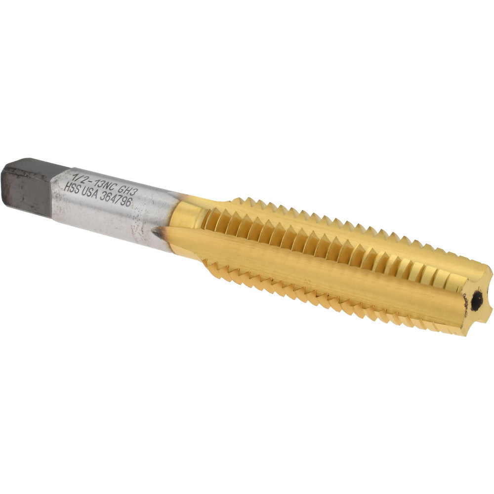 Titan USA TT75518 Straight Flute Tap 1/2-13 UNC, 4 Flute, Taper Chamfer, 2B/3B Class of Fit, HSS, TiN Finish