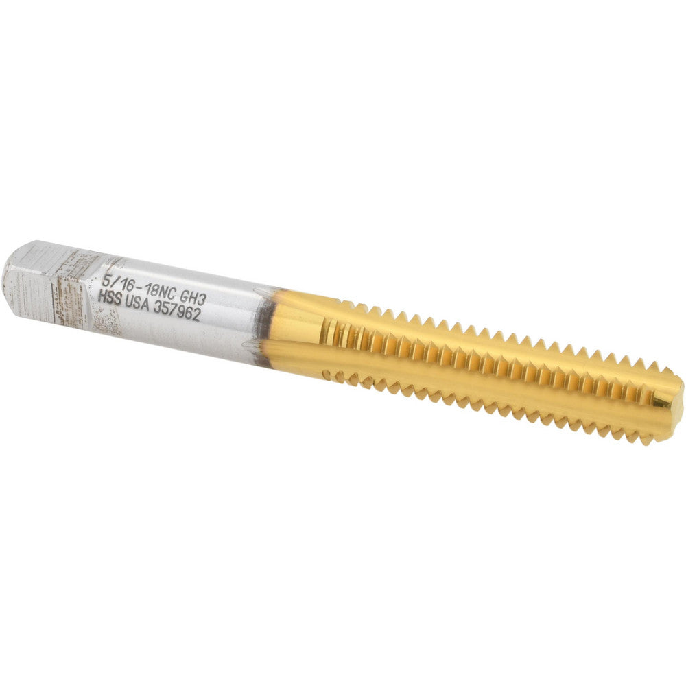 Titan USA TT75441 Straight Flute Tap 5/16-18 UNC, 4 Flute, Bottoming Chamfer, 2B/3B Class of Fit, HSS, TiN Finish