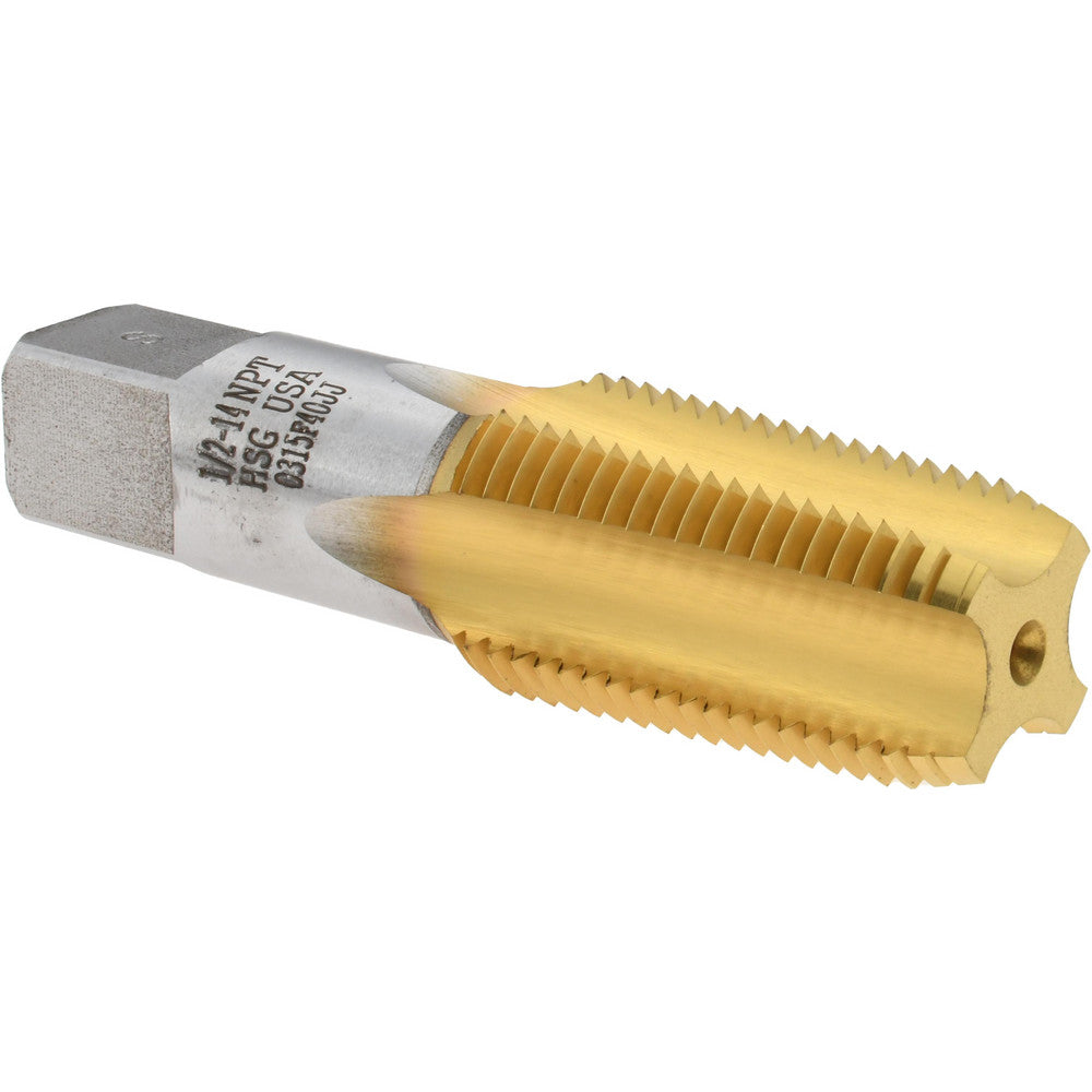 Titan USA TT93410TIN Standard Pipe Tap 1/2-14, NPT, 4 Flutes, High Speed Steel, TiN Finish