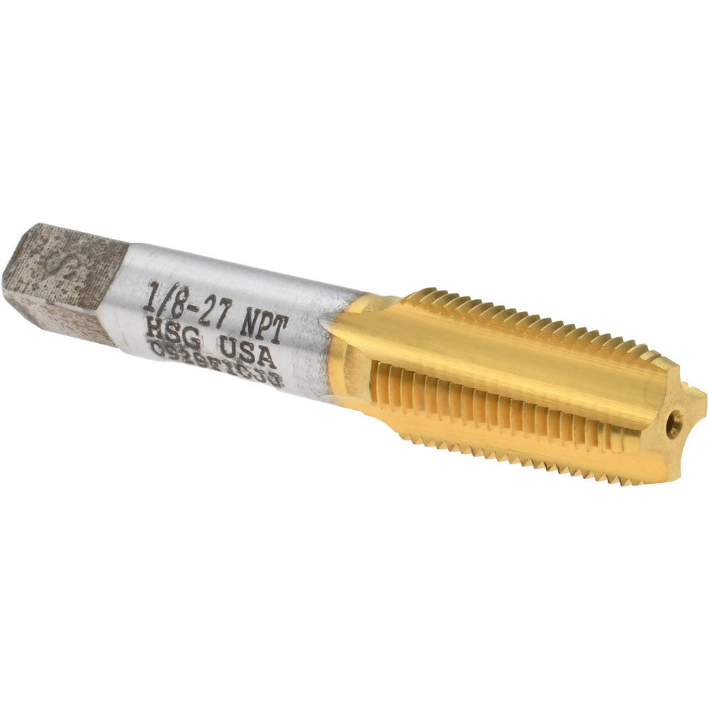 Titan USA TT93401TIN Standard Pipe Tap 1/8-27, NPT, 4 Flutes, High Speed Steel, TiN Finish