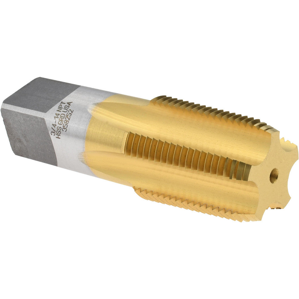 Titan USA TT93412TIN Standard Pipe Tap 3/4-14, NPT, 5 Flutes, High Speed Steel, TiN Finish