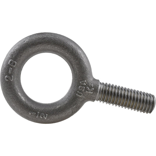 Jergens 13641 Fixed Lifting Eye Bolt Without Shoulder, 2,400 lb Capacity, 1/2-13 Thread, Grade 1030 Steel