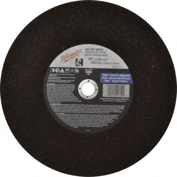 Milwaukee Tool 49-94-1415 Cut-Off Wheel Type 1, 14" Dia, 3/32" Thick, 1" Hole, Aluminum Oxide
