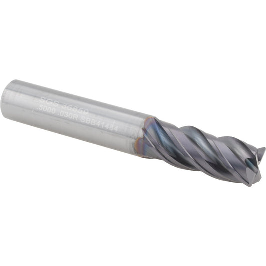 Kyocera SGS Precision Tools 36859 Corner Radius End Mill 1/2" Dia, 1-1/4" LOC, 0.0300" Radius, 4 Flute, Solid Carbide