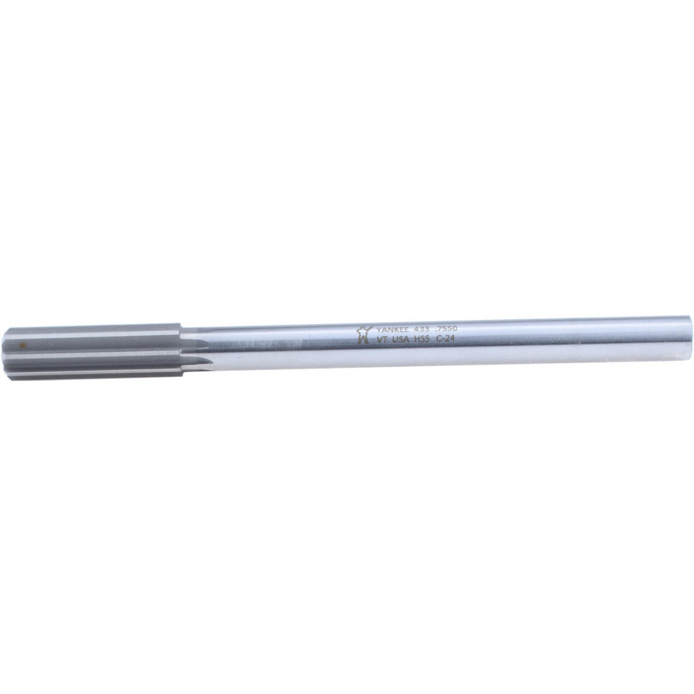 Yankee Corp. 433-0.7550 Chucking Reamer 0.7550" Dia, 9-1/2" OAL, 2-1/2" Flute Length, Straight Flute, Straight-Cylindrical Shank, HSS