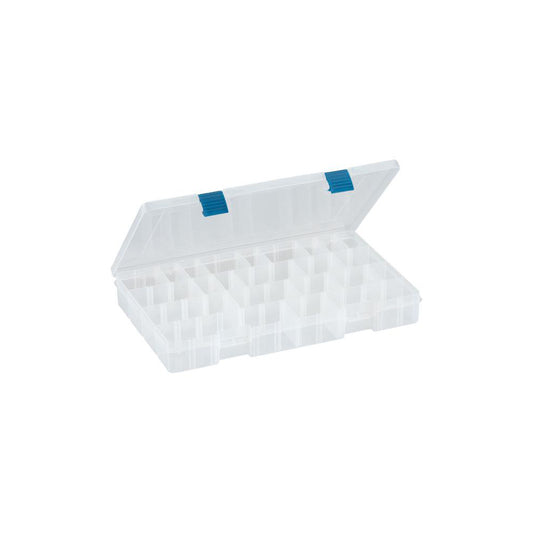 Plano Molding 2370076 Small Parts Boxes & Organizers Product Type Compartment Box Organizer Parts Box Shallow Storage Box Small Parts Organizer Utility Box  Lock Type Latch  Width (Inch) 9  Depth (Inch) 14  Number of Dividers 21  Height (Inch) 2