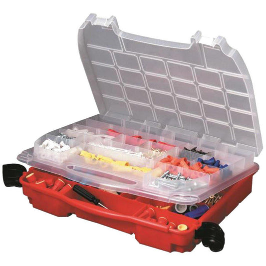 Plano Molding 523101 Small Parts Boxes & Organizers Product Type Compartment Box Parts Box Small Parts Organizer Storage Bin Storage Case Utility Box  Lock Type Latch  Width (Inch) 11-3/4  Depth (Inch) 14-1/2  Number of Dividers 30  Height (Inch) 3-3/8