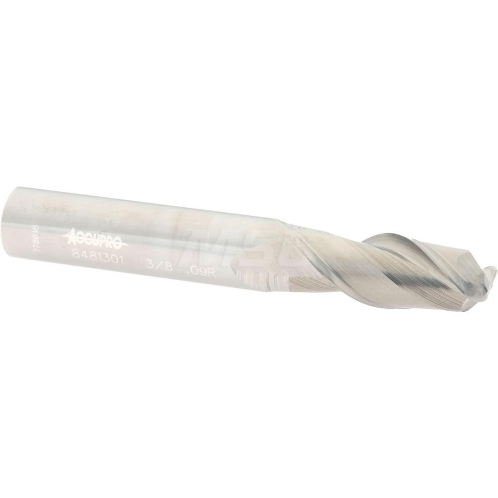 Accupro 08481301 Corner Radius End Mill 3/8" Dia, 7/8" LOC, 0.09" Radius, 2 Flutes, Solid Carbide