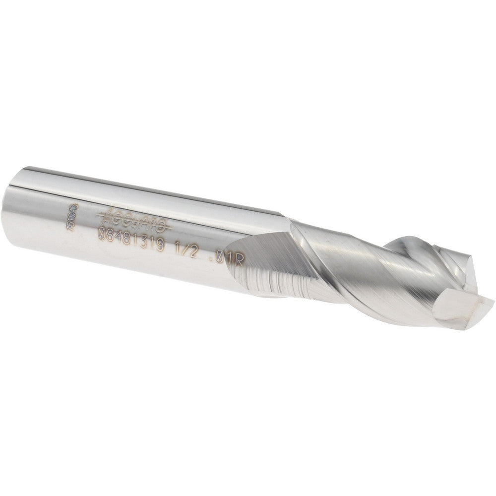 Accupro 08481319 Corner Radius End Mill 1/2" Dia, 1" LOC, 0.0100" Radius, 2 Flute, Solid Carbide