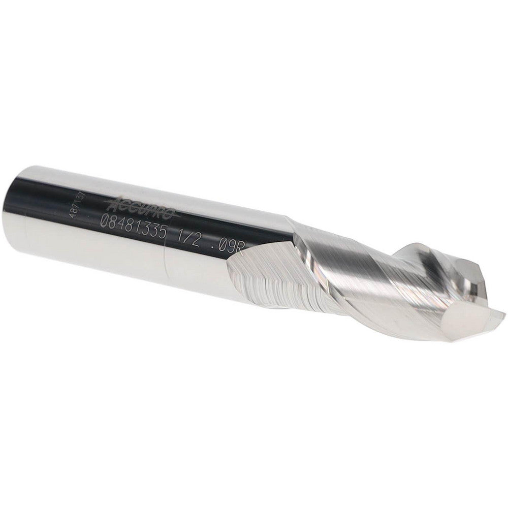 Accupro 08481335 Corner Radius End Mill 1/2" Dia, 1" LOC, 0.09" Radius, 2 Flutes, Solid Carbide
