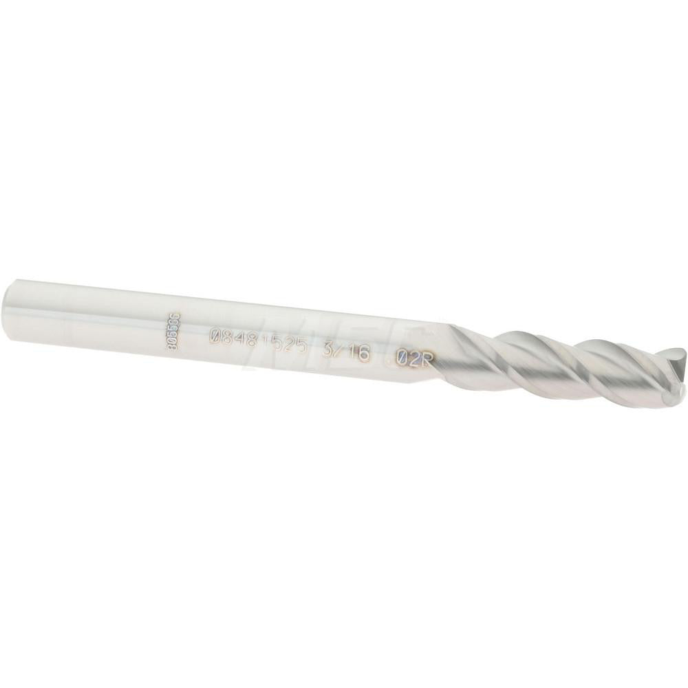 Accupro 08481525 Corner Radius End Mill 3/16" Dia, 5/8" LOC, 0.02" Radius, 3 Flutes, Solid Carbide