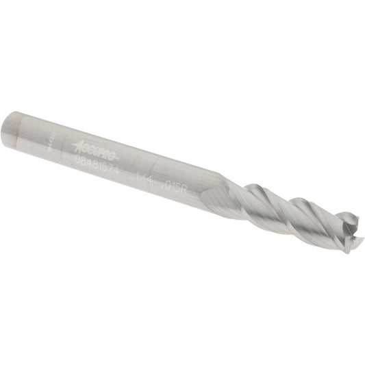 Accupro 08481574 Corner Radius End Mill 1/4" Dia, 3/4" LOC, 0.015" Radius, 3 Flutes, Solid Carbide