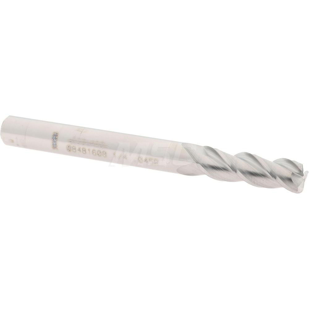 Accupro 08481608 Corner Radius End Mill 1/4" Dia, 3/4" LOC, 0.045" Radius, 3 Flutes, Solid Carbide