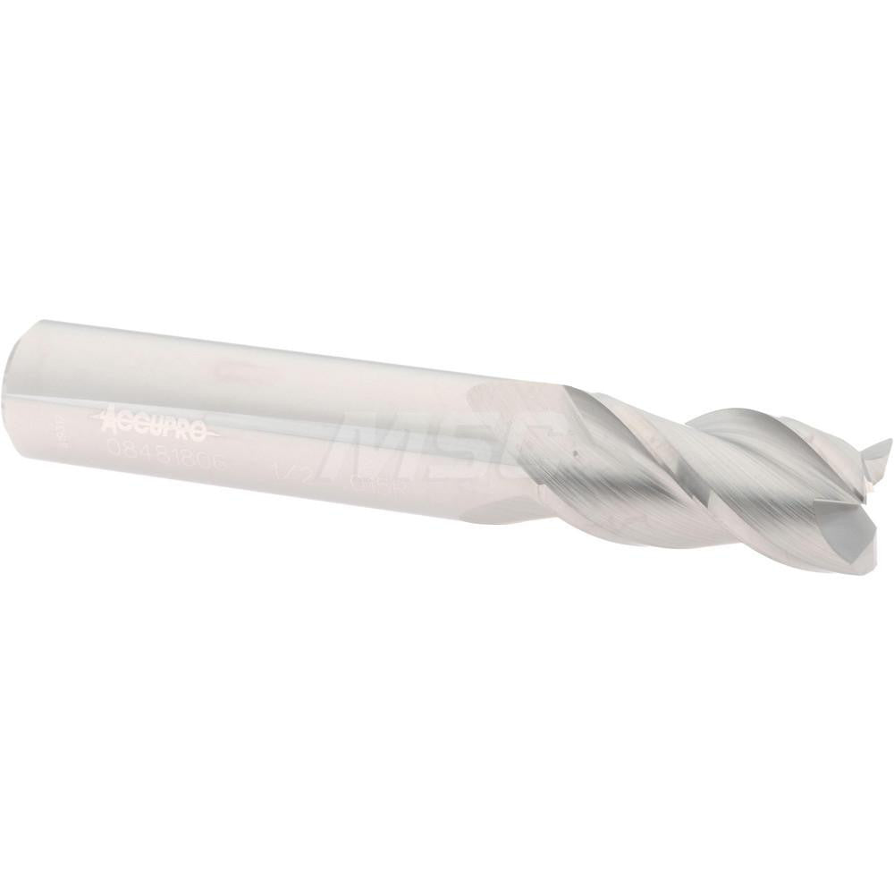 Accupro 08481806 Corner Radius End Mill 1/2" Dia, 1" LOC, 0.015" Radius, 3 Flutes, Solid Carbide