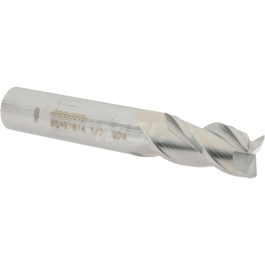 Accupro 08481814 Corner Radius End Mill 1/2" Dia, 1" LOC, 0.02" Radius, 3 Flutes, Solid Carbide