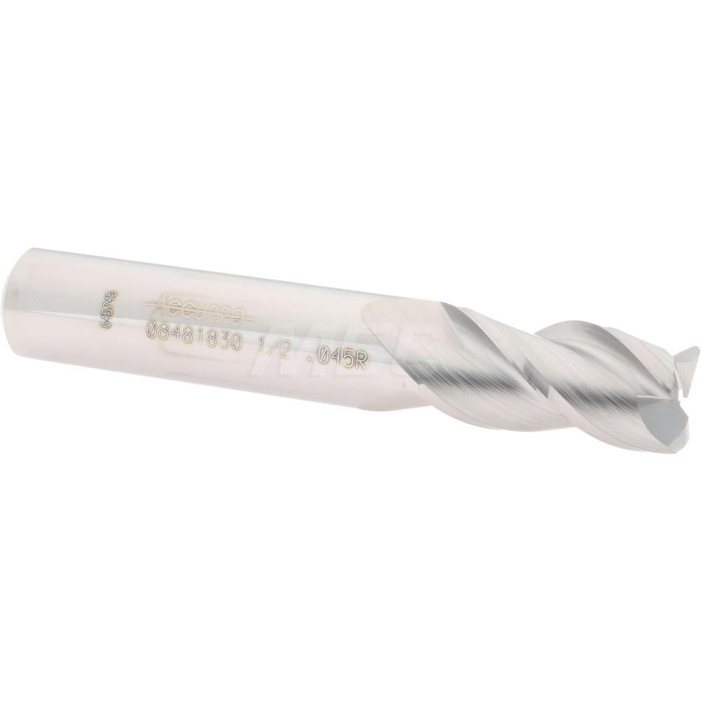 Accupro 08481830 Corner Radius End Mill 1/2" Dia, 1" LOC, 0.045" Radius, 3 Flutes, Solid Carbide