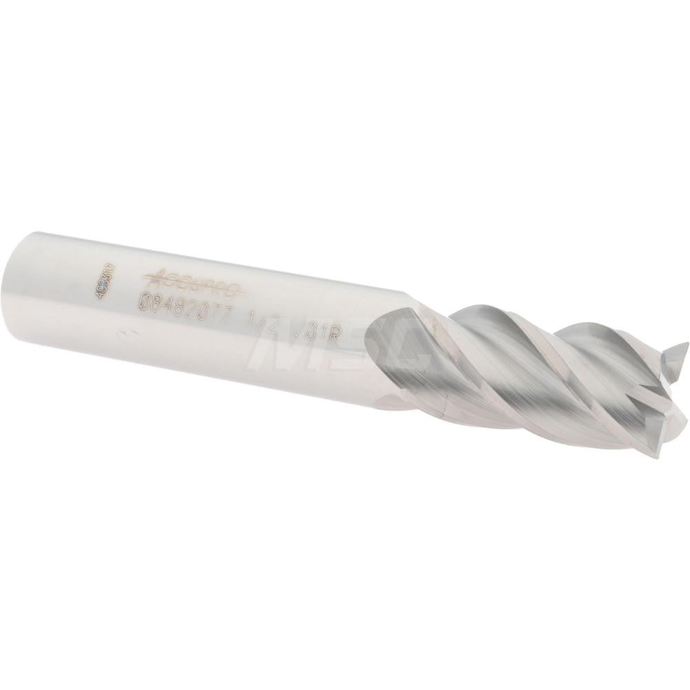 Accupro 08482077 Corner Radius End Mill 1/2" Dia, 1" LOC, 0.01" Radius, 4 Flutes, Solid Carbide
