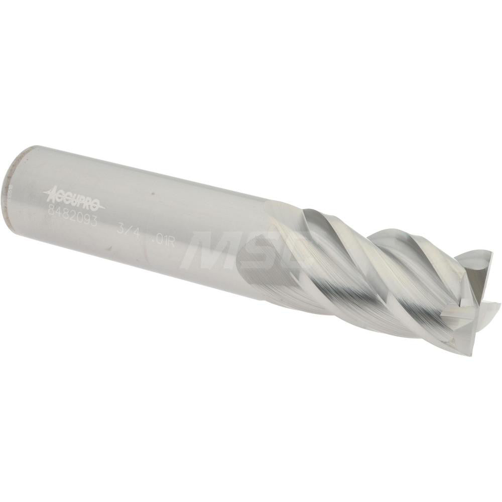 Accupro 08482093 Corner Radius End Mill 3/4" Dia, 1-1/2" LOC, 0.01" Radius, 4 Flutes, Solid Carbide
