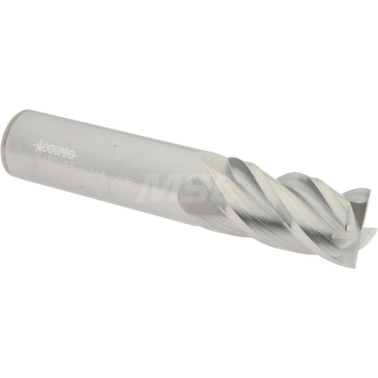 Accupro 08482093 Corner Radius End Mill 3/4" Dia, 1-1/2" LOC, 0.01" Radius, 4 Flutes, Solid Carbide