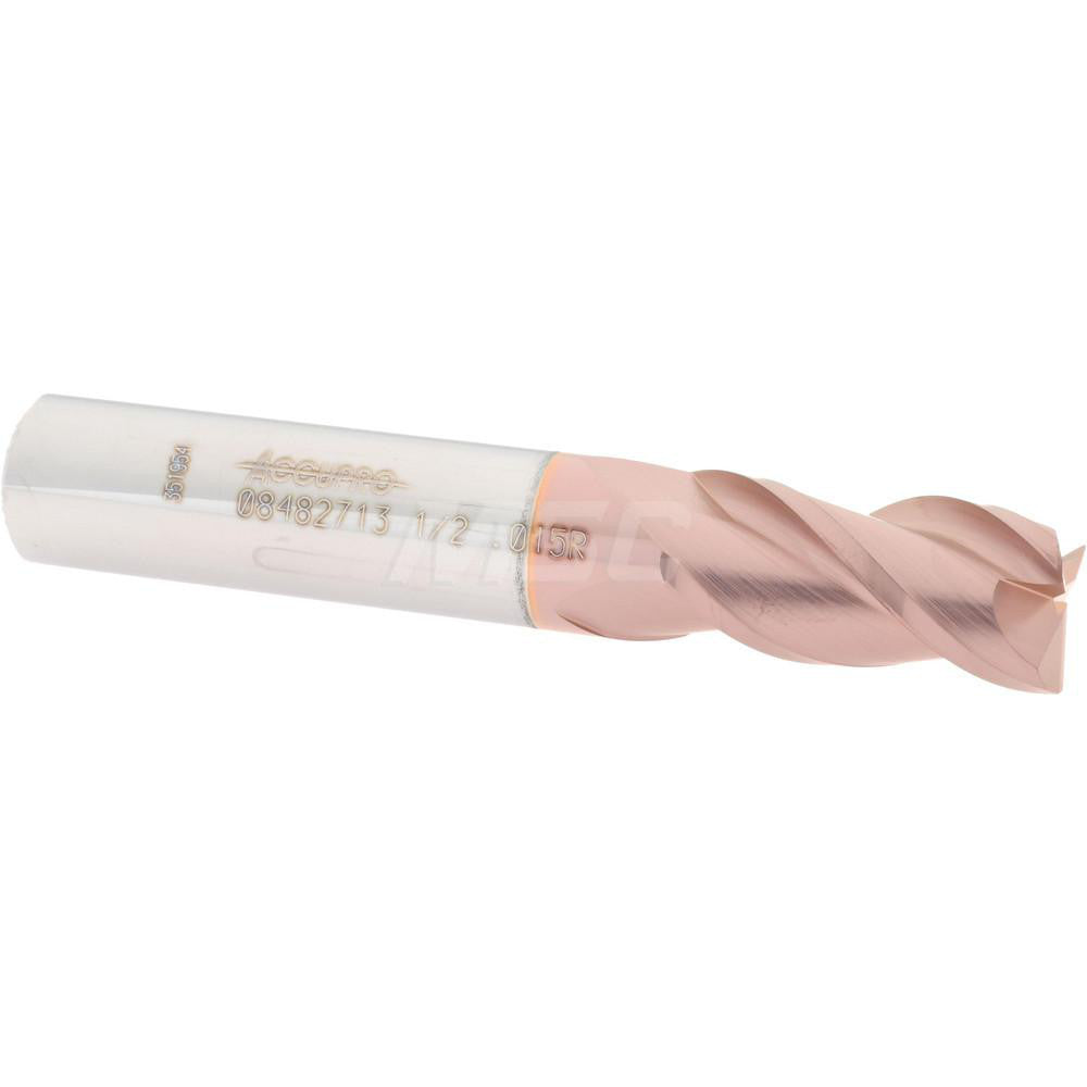 Accupro 08482713 Corner Radius End Mill 1/2" Dia, 1" LOC, 0.015" Radius, 3 Flutes, Solid Carbide