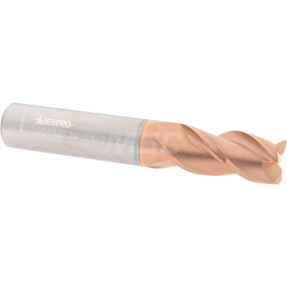 Accupro 08482739 Corner Radius End Mill 1/2" Dia, 1" LOC, 0.03" Radius, 3 Flutes, Solid Carbide
