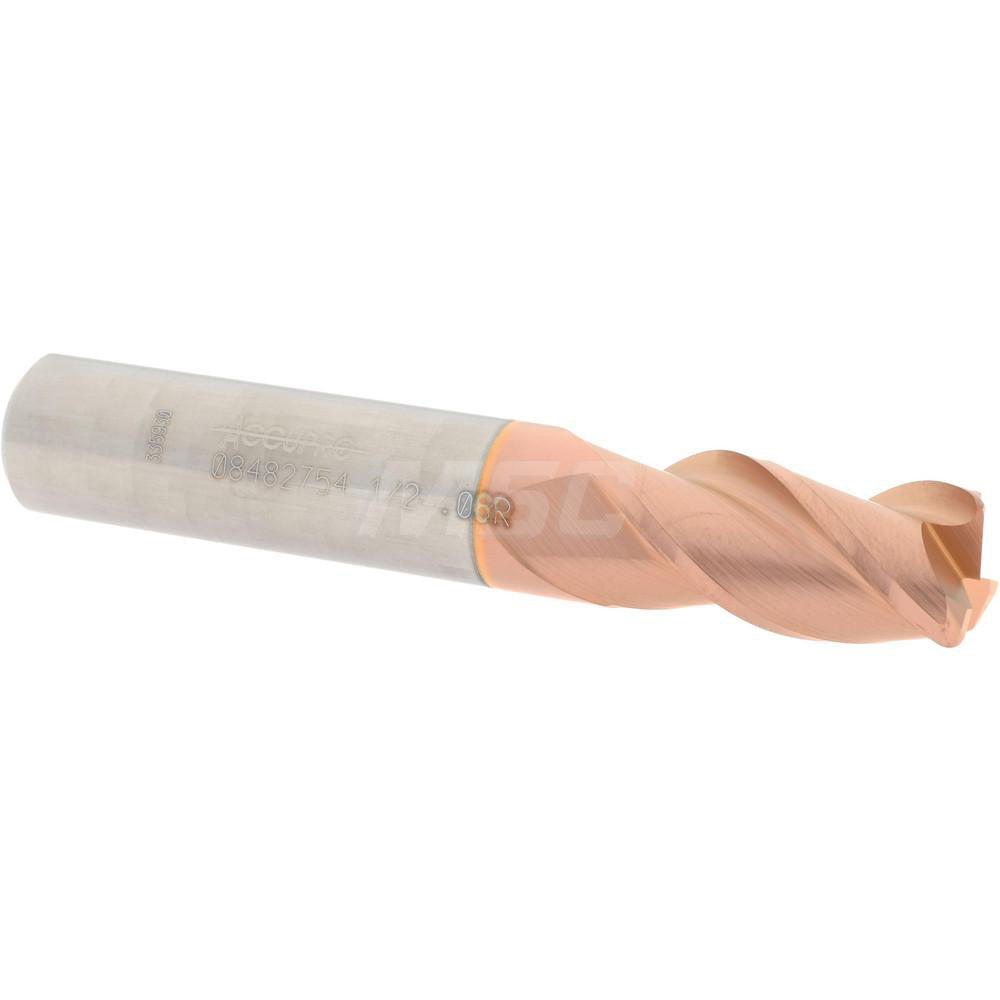 Accupro 08482754 Corner Radius End Mill 1/2" Dia, 1" LOC, 0.06" Radius, 3 Flutes, Solid Carbide