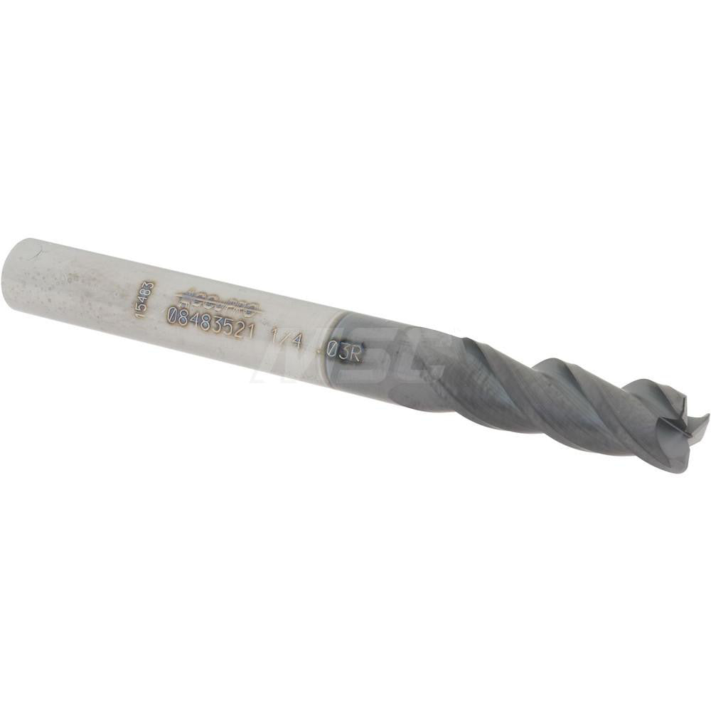 Accupro 08483521 Corner Radius End Mill 1/4" Dia, 3/4" LOC, 0.03" Radius, 3 Flutes, Solid Carbide