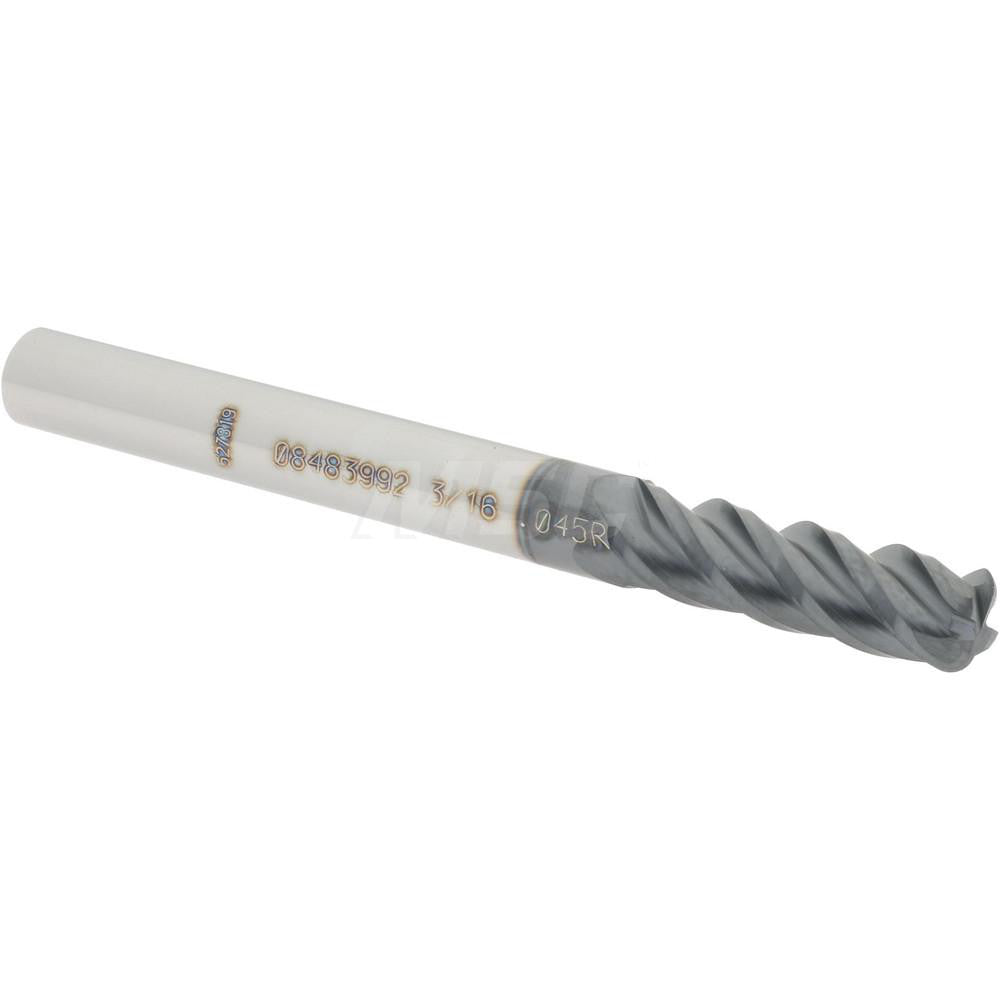 Accupro 08483992 Corner Radius End Mill 3/16" Dia, 5/8" LOC, 0.045" Radius, 4 Flutes, Solid Carbide