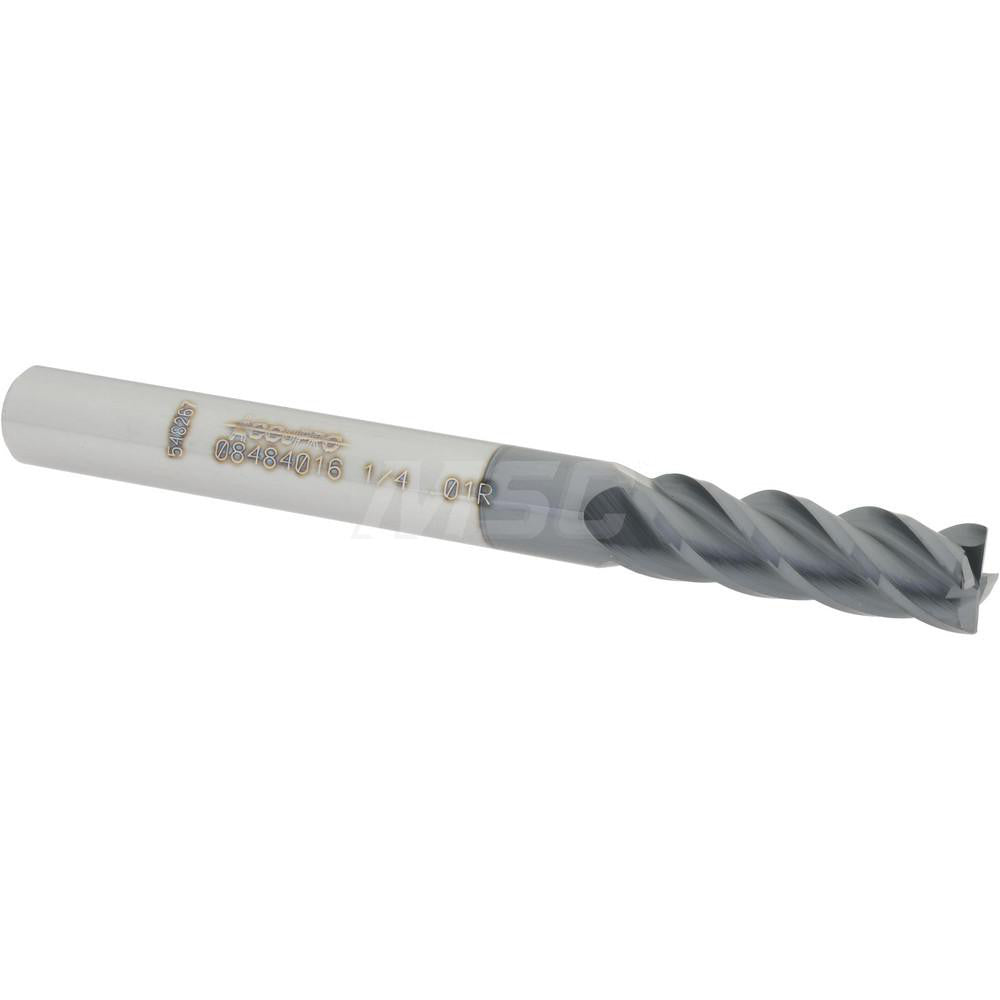 Accupro 08484016 Corner Radius End Mill 1/4" Dia, 3/4" LOC, 0.01" Radius, 4 Flutes, Solid Carbide