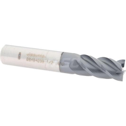 Accupro 08484099 Corner Radius End Mill 1/2" Dia, 1" LOC, 0.01" Radius, 4 Flutes, Solid Carbide