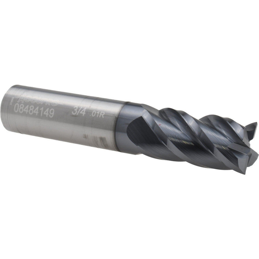 Accupro 08484149 Corner Radius End Mill 3/4" Dia, 1-1/2" LOC, 0.01" Radius, 4 Flutes, Solid Carbide