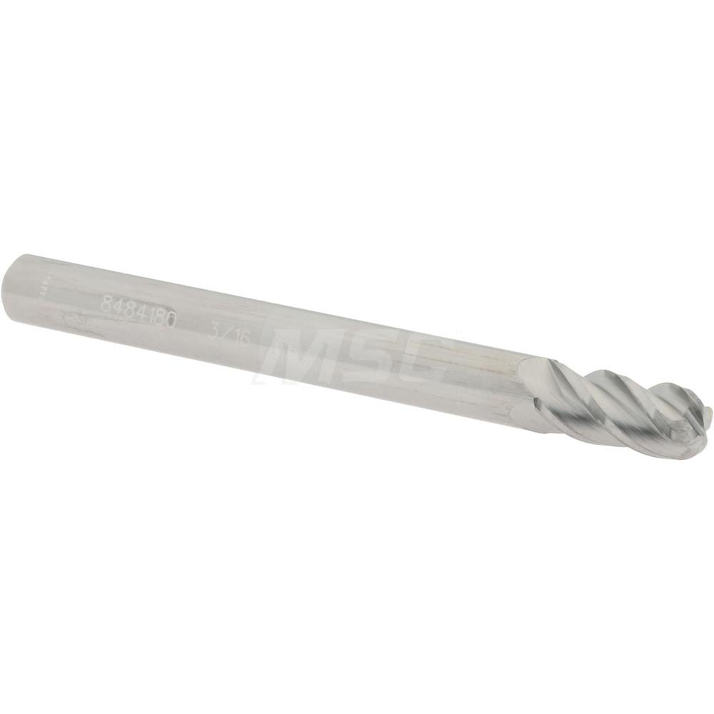 Accupro 08484180 Corner Radius End Mill 3/16" Dia, 3/8" LOC, 0.06" Radius, 4 Flutes, Solid Carbide
